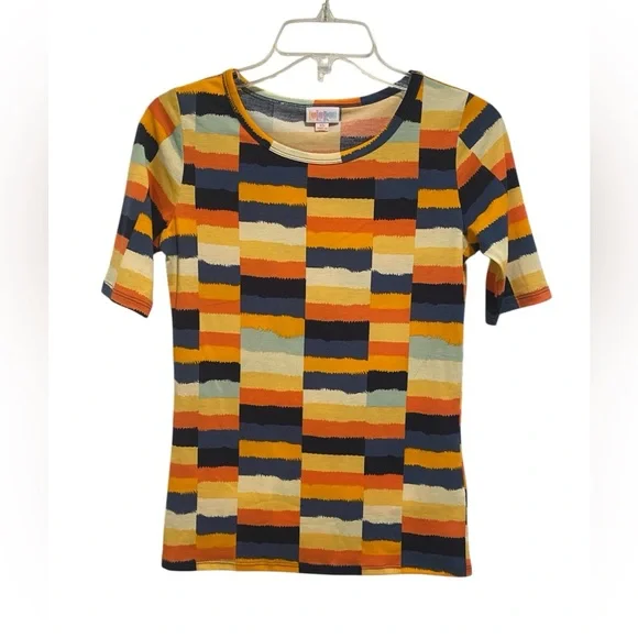 Lularoe Gigi Multi-colored Block Print Short Sleeve Tee Size XS NWT - Picture 1 of 5